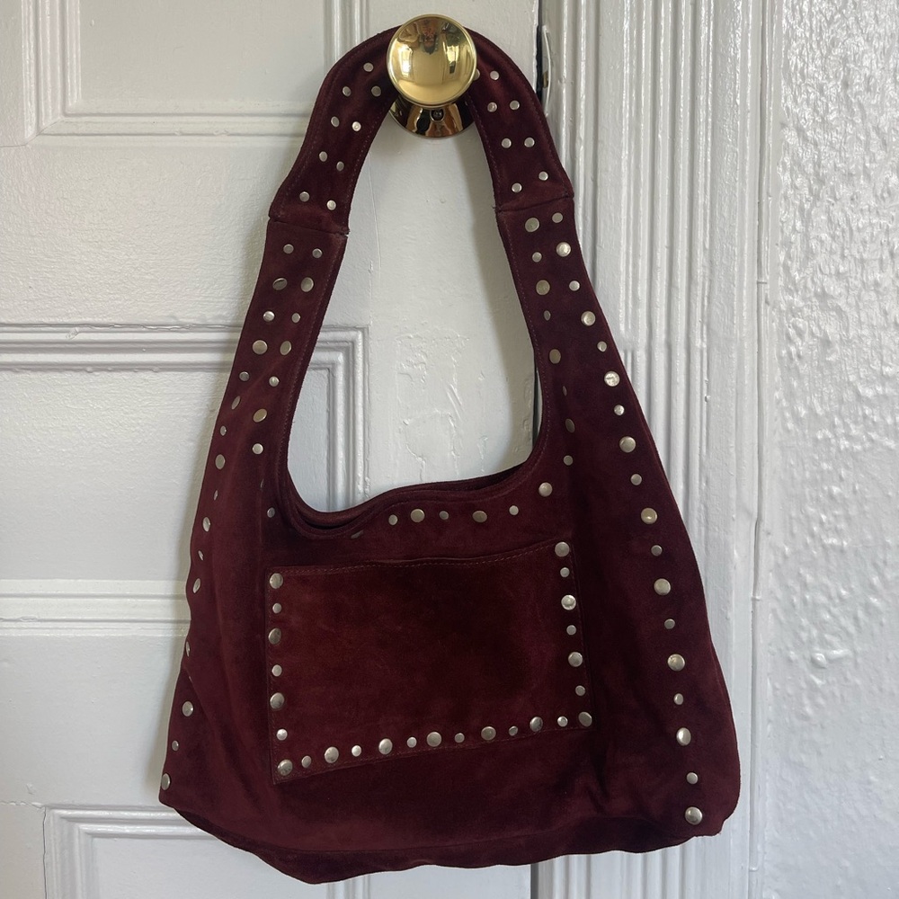 Studded Suede Shoulder Bag
